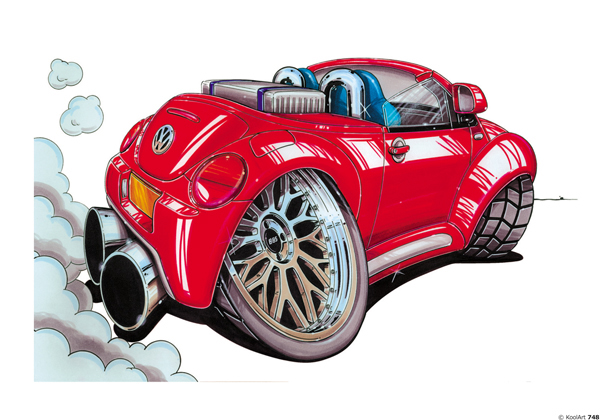 Volkswagen Beetle Cabriolet Rouge Caricature Auto Moto